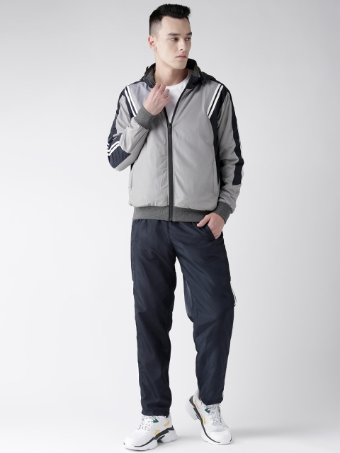 

Chkokko Men Grey & Navy Solid Reversible Sports Tracksuit
