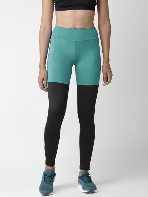 

Chkokko Women Green & Black Slim Fit Colourblocked High-Rise Yoga Tights