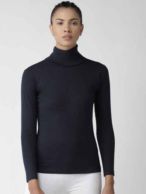 

Chkokko Women Navy Blue Solid Turtle Neck T-shirt