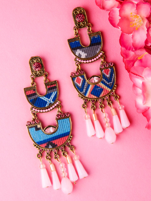 

Rubans Gold-Toned & Blue Contemporary Handcrafted Drop Earrings