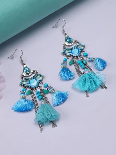 

Rubans Silver-Toned & Blue Quirky Drop Earrings