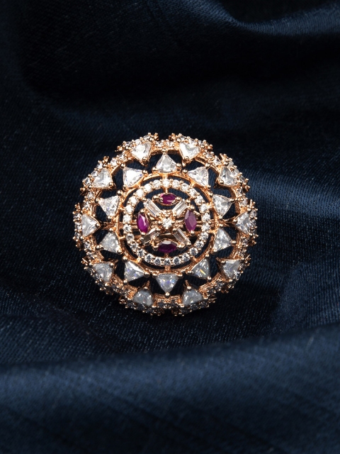 

Rubans Women Gold-Toned & White CZ-Studded Cocktail Ring