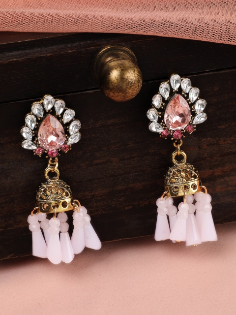 

Rubans Gold-Toned & Pink Floral Jhumkas