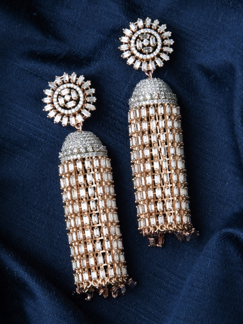 

Rubans Gold-Toned & White Floral Jhumkas