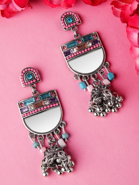 

Rubans Silver-Toned Dome Shaped Jhumkas