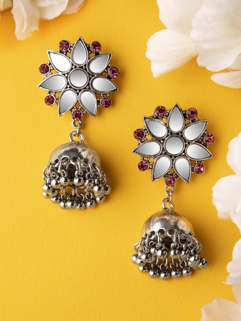 

Rubans Silver-Toned Dome Shaped Jhumkas