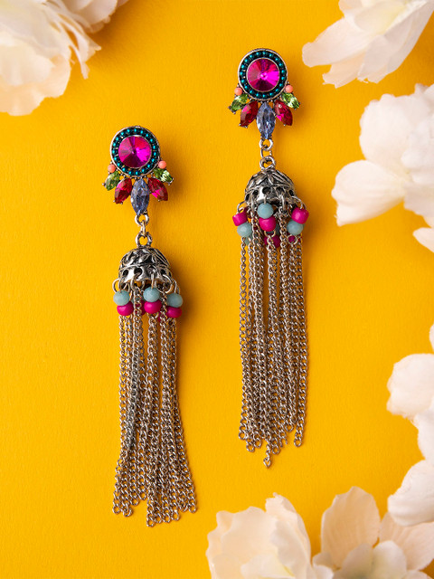 

Rubans Silver-Toned Floral Jhumkas