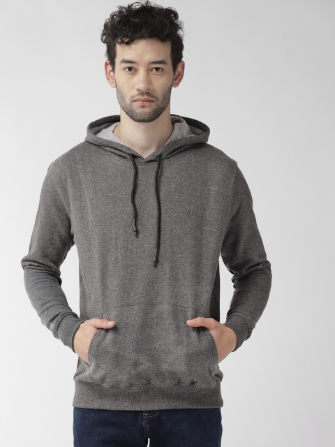 

Chkokko Men Grey Solid Hooded Sweatshirt