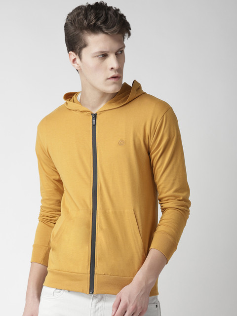 

Chkokko Men Mustard Yellow Solid Hooded Sweatshirt