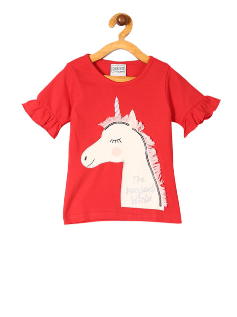 

Cherokee Girls Red Self Design Pure Cotton Top