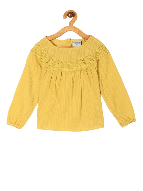 

Cherokee Girls Yellow Solid Pure Cotton Top
