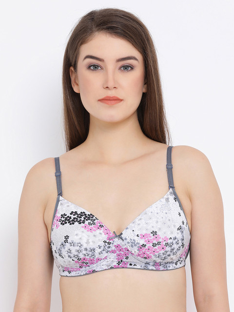 

Clovia Padded Non-Wired Floral Print Multiway T-Shirt Bra, Grey