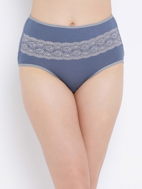 

Clovia Women Grey & Blue High Rise Solid Hipster Briefs PN3311P05XL
