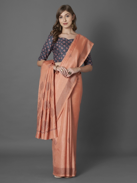 

Mitera Peach-Coloured Embroidered Silk Blend Saree