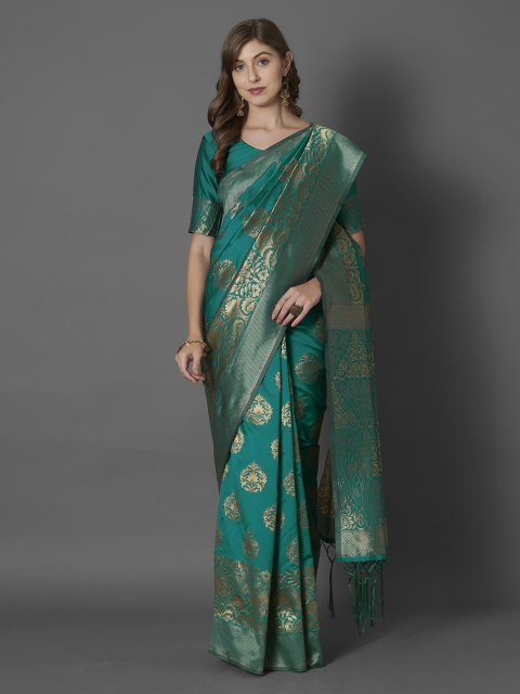 

Mitera Green Silk Blend Woven Design Dharmavaram Saree