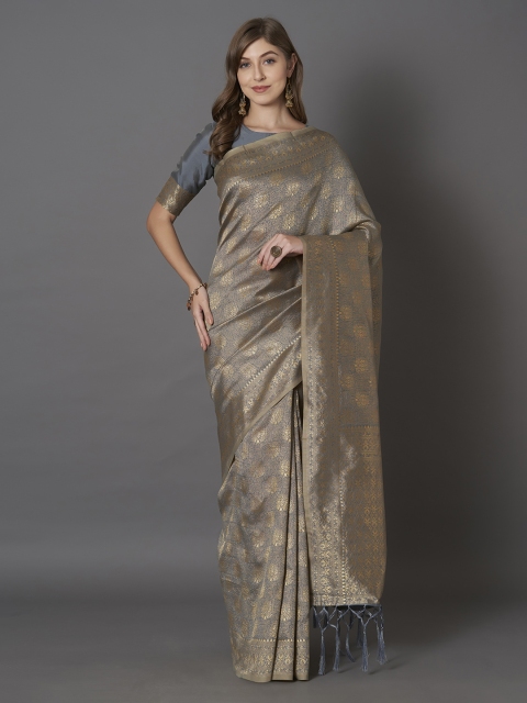 

Mitera Grey Silk Blend Woven Design Dharmavaram Saree