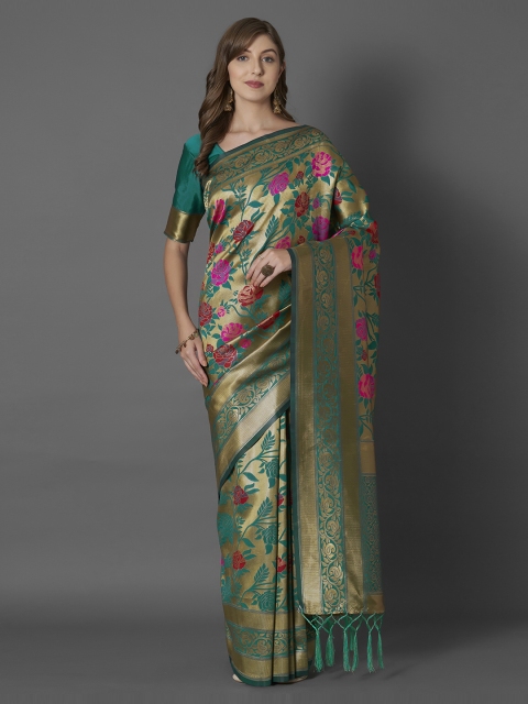 

Mitera Green Silk Blend Woven Design Dharmavaram Saree