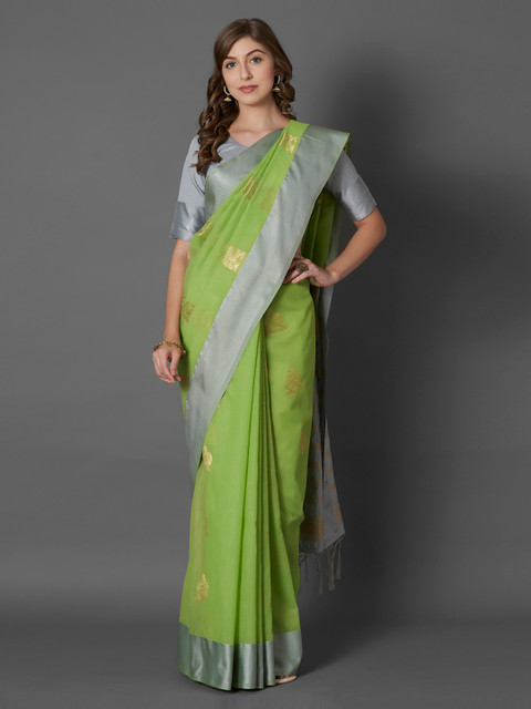 

Mitera Green & Grey Linen Blend Woven Design Saree