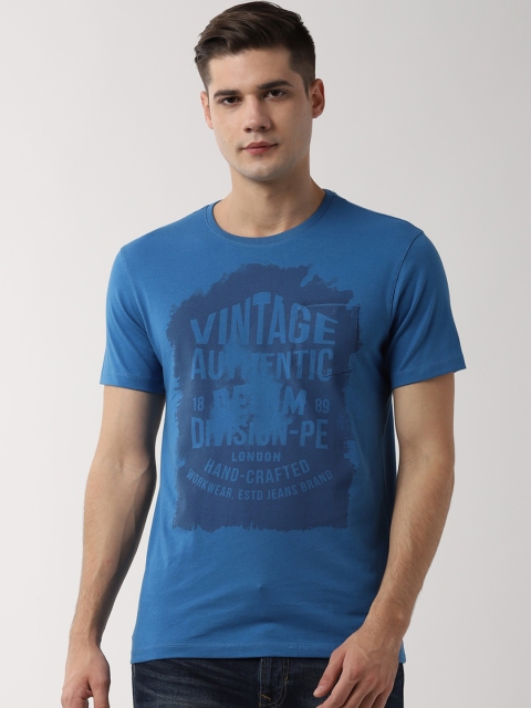 

Peter England Casuals Men Blue Printed Round Neck T-shirt
