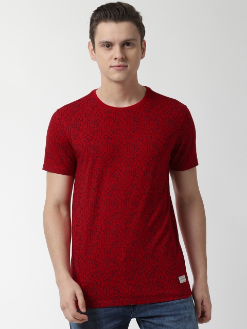 

Peter England Casuals Men Red & Black Slim Fit Printed Round Neck T-shirt