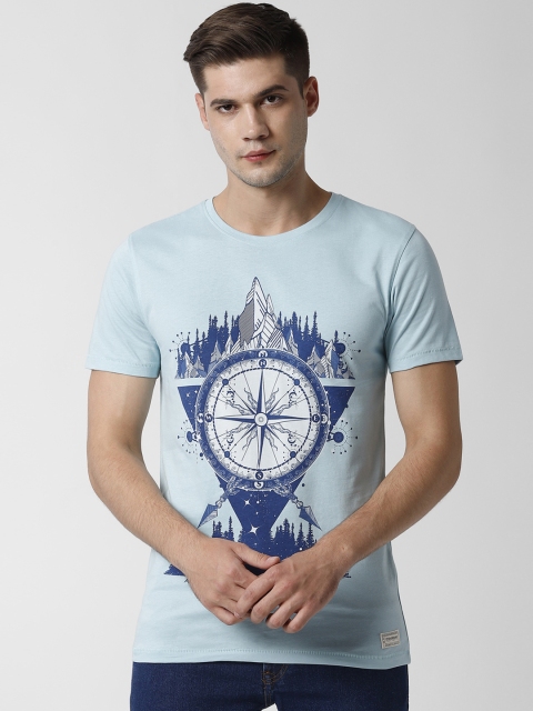 

Peter England Casuals Men Blue Slim Fit Printed Round Neck T-shirt