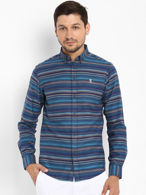 

Red Tape Men Blue & Grey Regular Fit Striped Cotton Casual Shirt