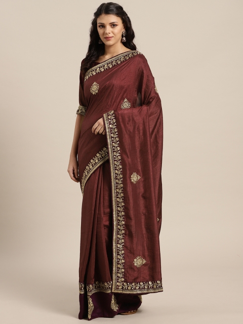 

Saree mall Burgundy & Golden Embroidered Saree