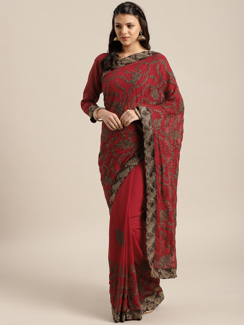 

Saree mall Maroon & Brown Embroidered Saree