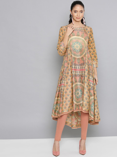 

Ritu Kumar Women Beige & Peach-Coloured Printed Kurta with Churidar