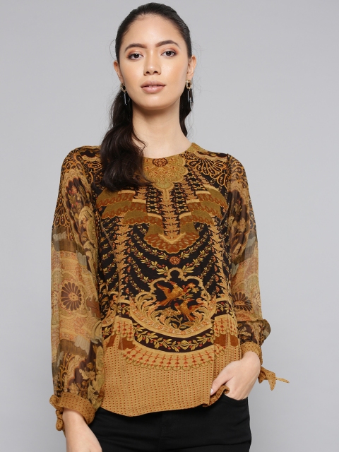 

Label Ritu Kumar Women Brown & Black Printed Top