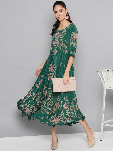 

Label Ritu Kumar Women Green & Beige Printed Maxi Dress