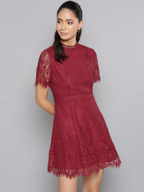 

Label Ritu Kumar Women Maroon Lace A-Line Dress