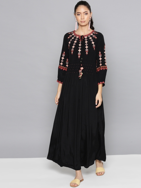 

Label Ritu Kumar Women Black Embroidered Maxi Dress