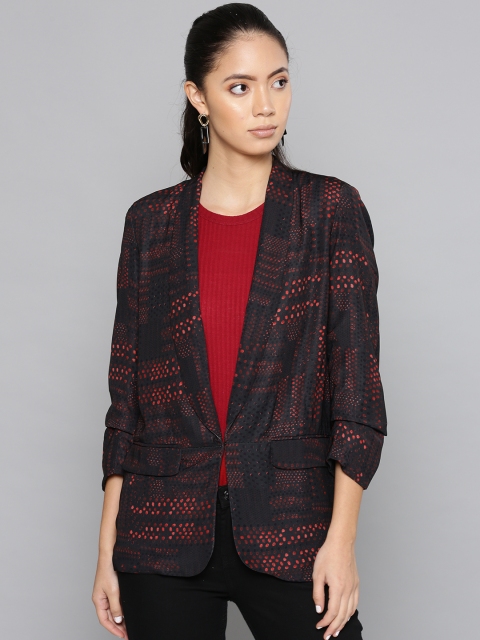 

Label Ritu Kumar Women Black & Red Printed Casual Blazer