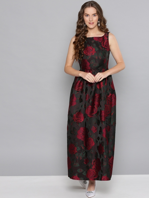 

Label Ritu Kumar Women Brown & Red Floral Embroidered Maxi Dress