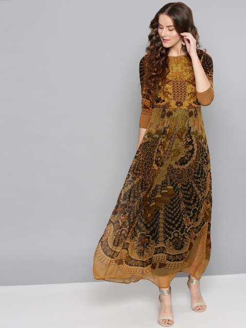 

Label Ritu Kumar Women Brown Printed Maxi Dress