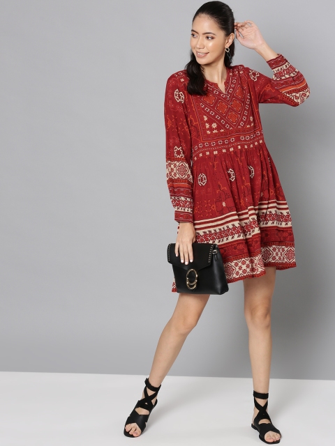 

Label Ritu Kumar Women Maroon & Orange A-Line Dress