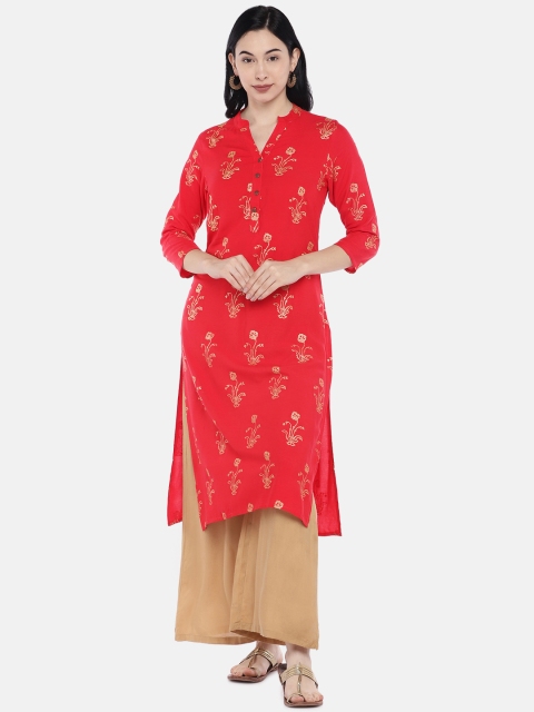 

Vedic Women Red Printed Straight Kurta