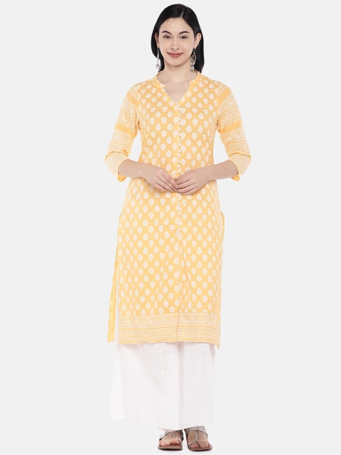 

Vedic Women Yellow & White Printed Straight Kurta