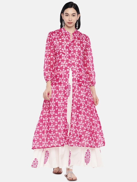 

Vedic Women Pink & White Printed A-Line Kurta