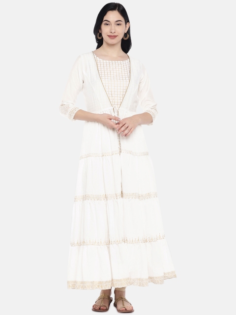 

Vedic Women White & Gold-Toned Printed A-Line Kurta