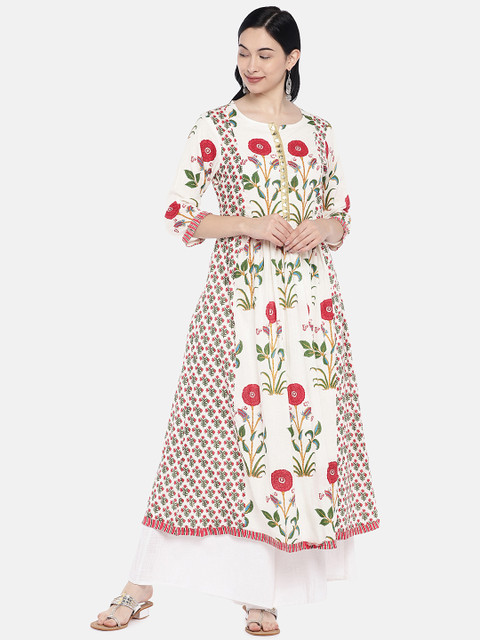 

Vedic Women White & Red Printed Anarkali Kurta
