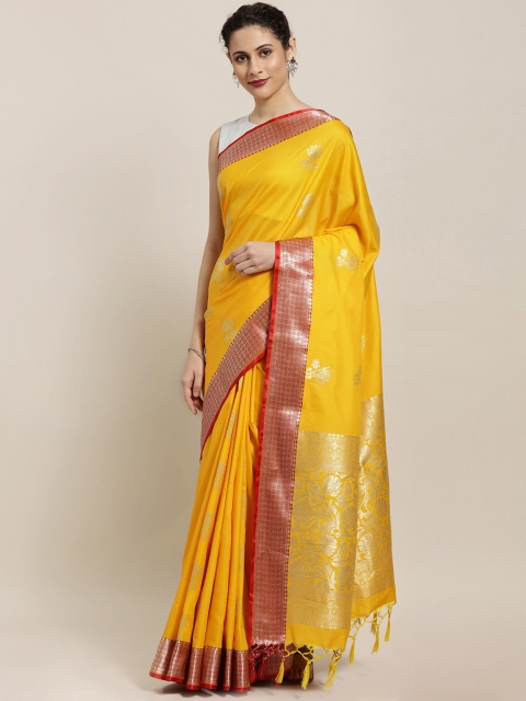 

Varkala Silk Sarees Yellow Silk Blend Woven Design Kanjeevaram Saree