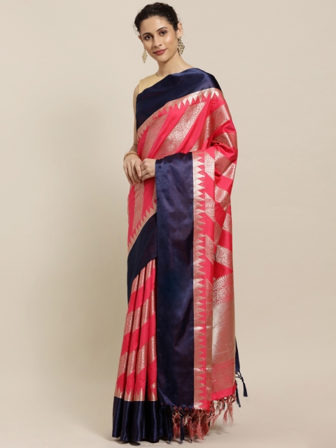 

Varkala Silk Sarees Pink & Navy Blue Silk Blend Woven Design Kanjeevaram Saree