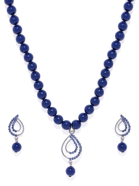 

Swarovski Crystal Blue Paisley Rhodium Plated Necklace Set