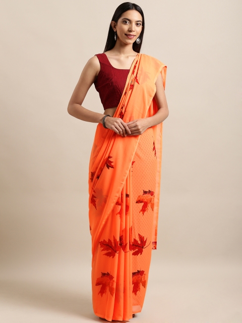 

Satrani Orange Printed Poly Georgette Saree