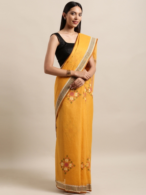 

Satrani Yellow Printed Pure Cotton Saree