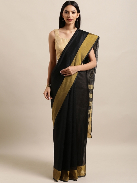 

Satrani Black Art Silk Solid Maheshwari Saree