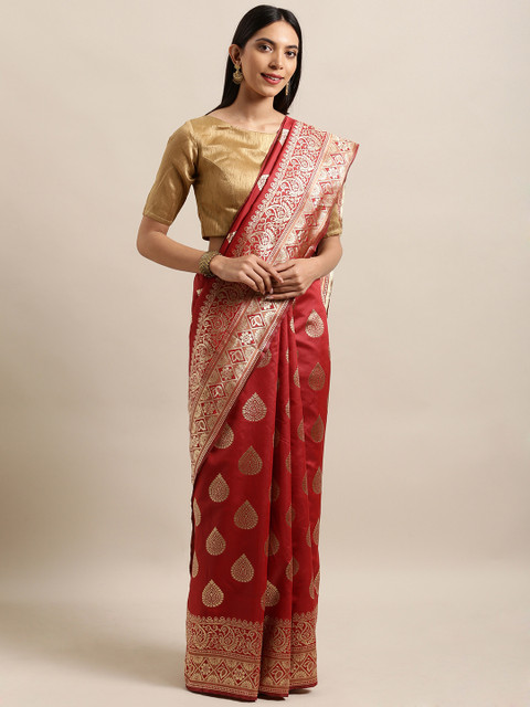 

Satrani Red Silk Blend Woven Design Banarasi Saree