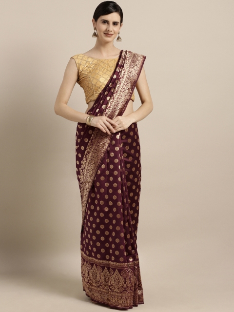 

Satrani Maroon & Gold-Toned Silk Blend Woven Design Banarasi Saree